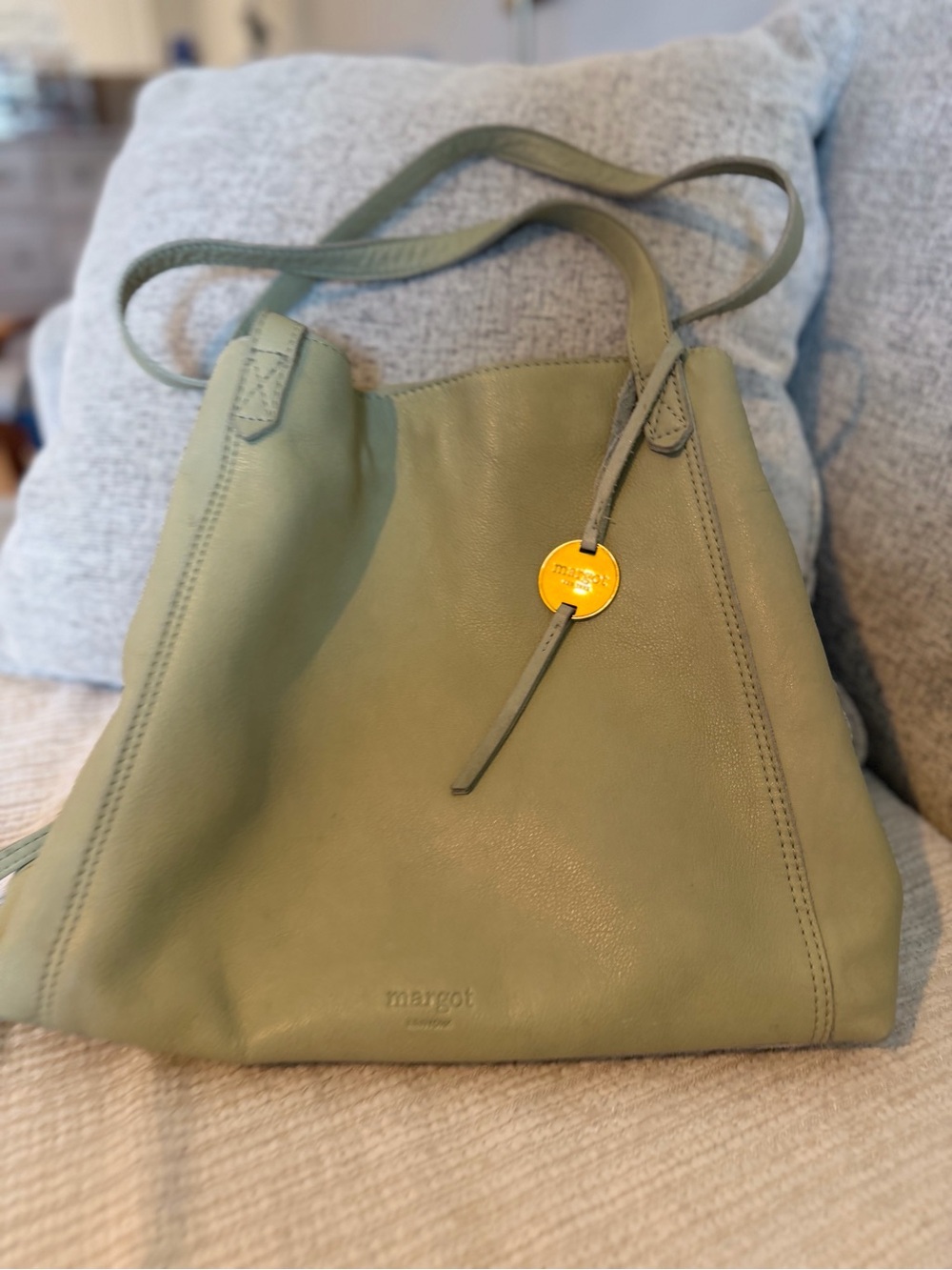 Margot New York Marcy Celery Green Soft Leather 3 Compartment Shoulder Tote